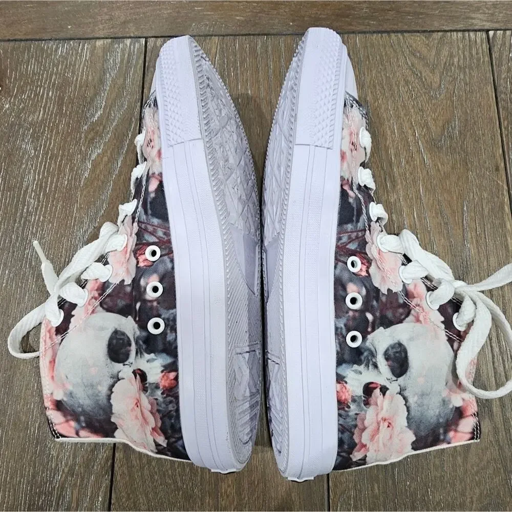 RAAD Shop CUTY PINK ROSES SKULL Sneakers, Women's size 7.5